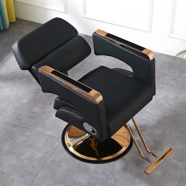 Wholesale Modern Hair Salon Professional Hydraulic Recliner Barber Chairs Golden Leather Men Women's Barberia Sillas Metal Base
