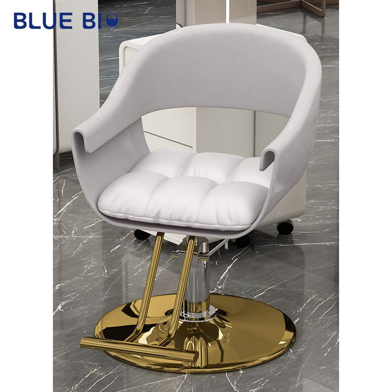 Hair Salon Blue Gold Reclining Hydraulic Adjustable Lift Beauty Salon Equipment Barber Chair Styling Chair for Salon