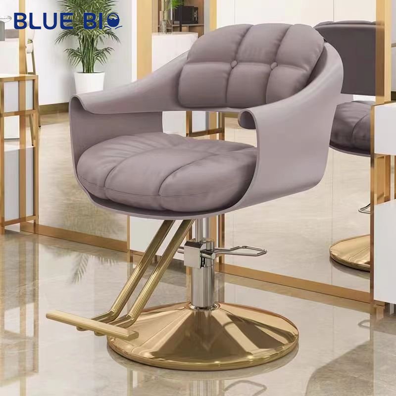 Hair Salon Blue Gold Reclining Hydraulic Adjustable Lift Beauty Salon Equipment Barber Chair Styling Chair for Salon