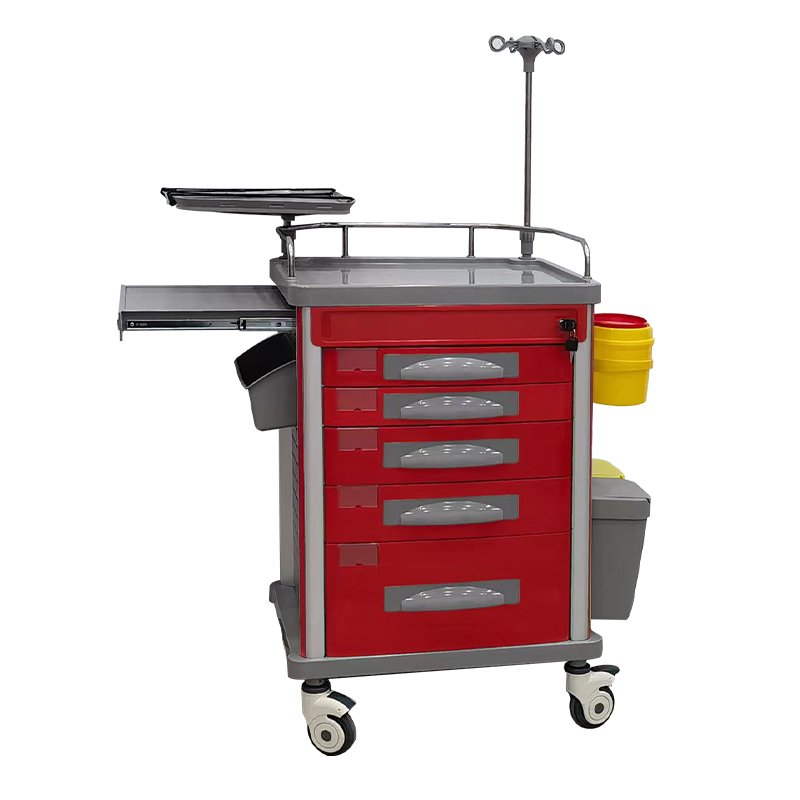 Medical Use Emergency Cart ABS Engineering Plastic Structure Emergency Trolley With Drawers