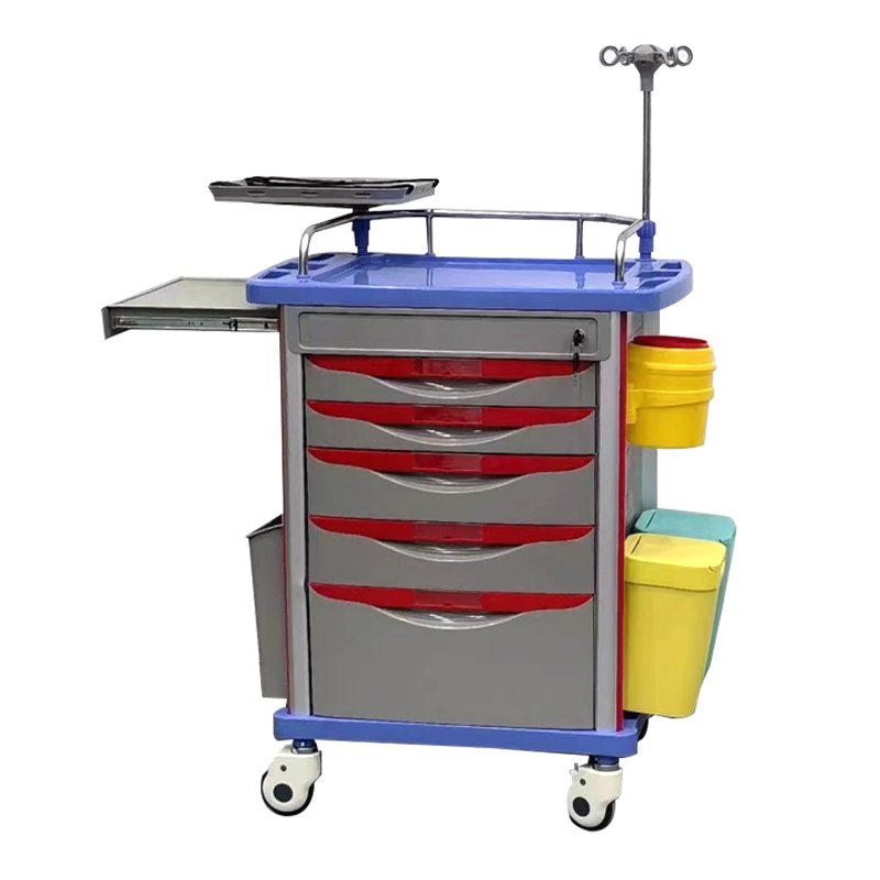 Medical Use Emergency Cart ABS Engineering Plastic Structure Emergency Trolley With Drawers