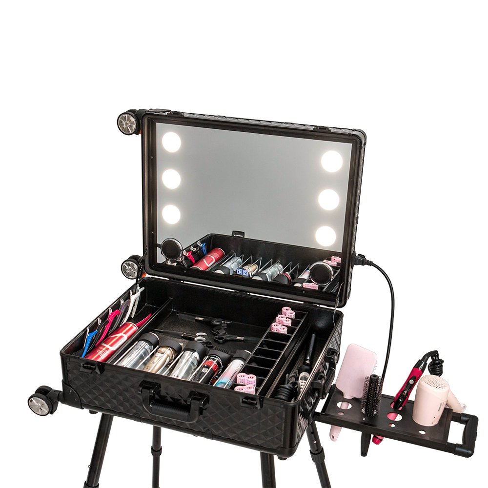 Customized Aluminum Professional Tool Barber Case trolley rolling Wheels Salon Barber Case Barber Tool Case With lock & trolley