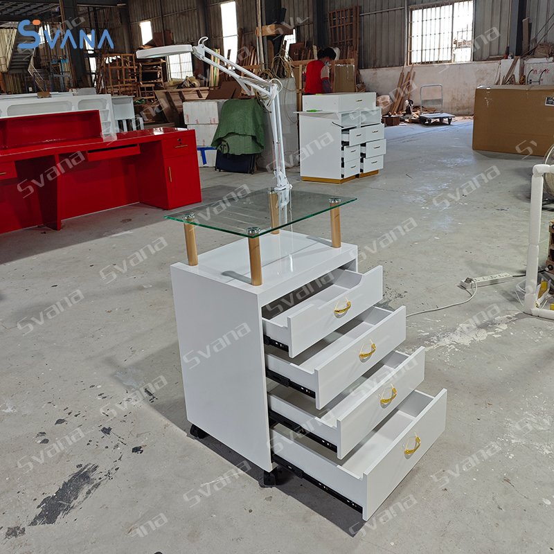 Multifunctional Beauty Salon Trolley Cabinet Cart With Led Light