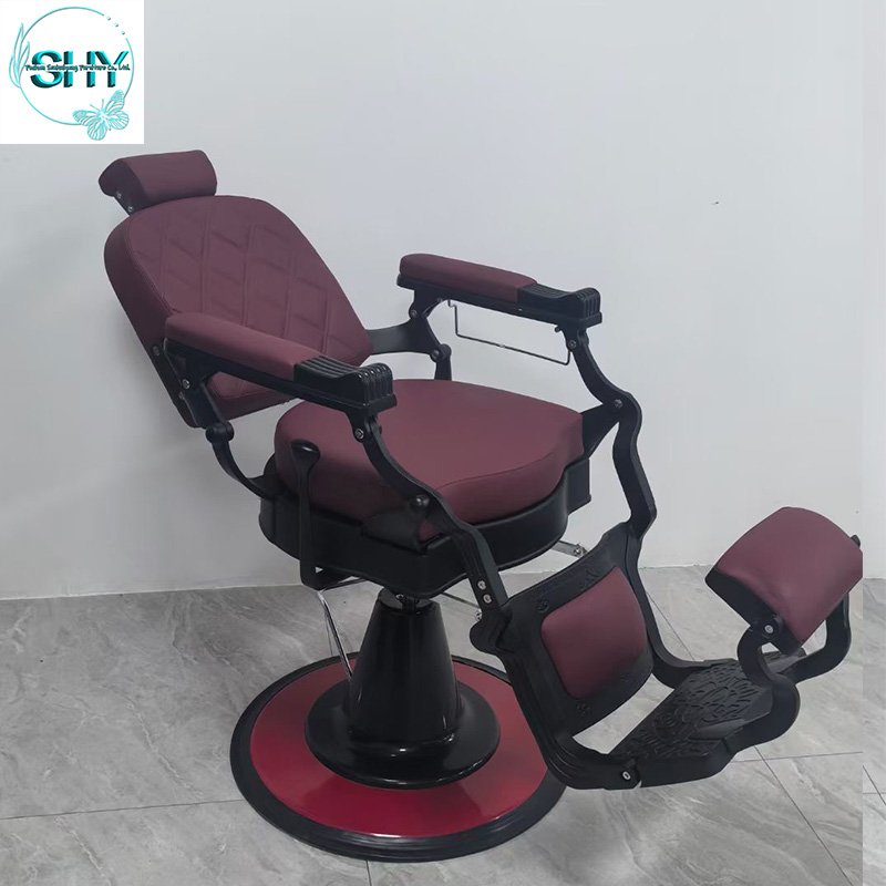 Beauty Salons Barbershops High Quality Retro Luxury Vintage Professional Red Hair Cutting Barber Chair for Men