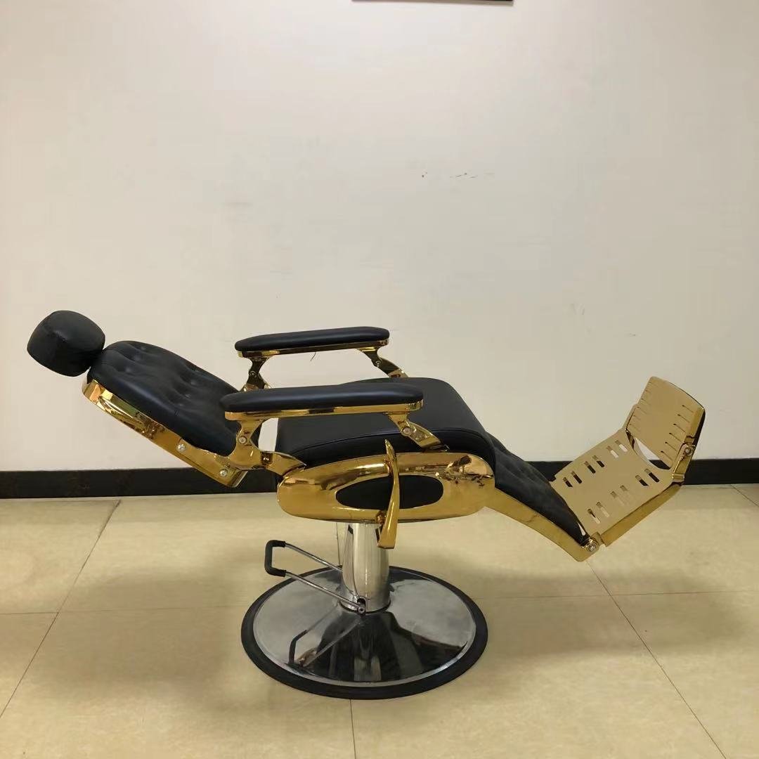 2024Latest salon hairdressing chairs professional antique luxury black and gold vintage barber chair