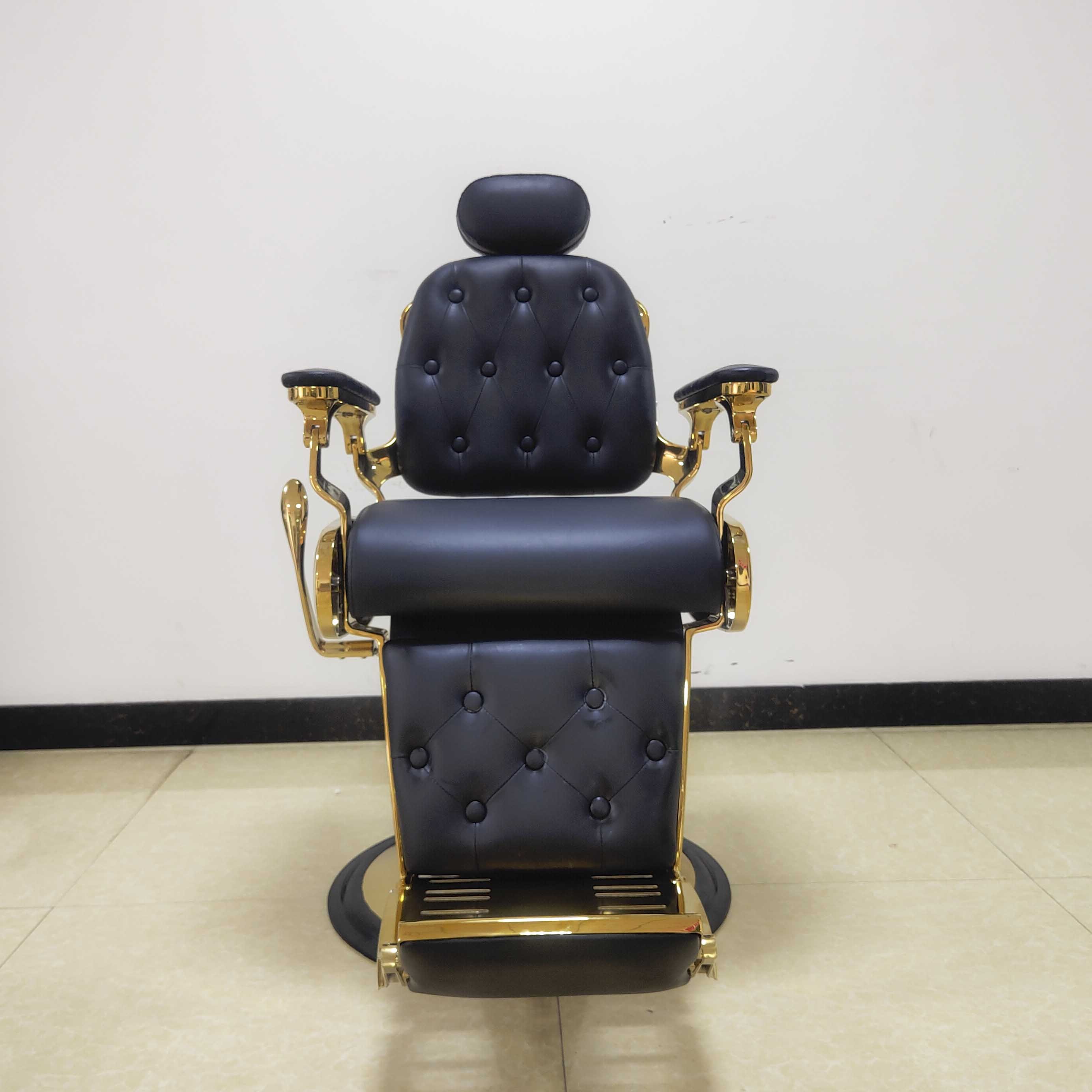 2024Latest salon hairdressing chairs professional antique luxury black and gold vintage barber chair