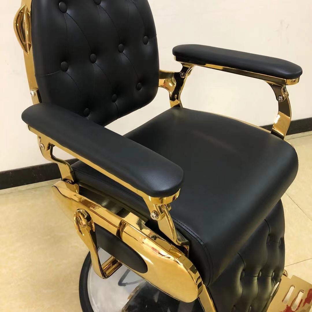 2024Latest salon hairdressing chairs professional antique luxury black and gold vintage barber chair