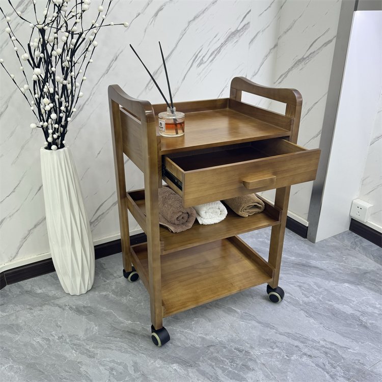 Three-Layer Mobile Multi-Functional Hair and Beauty Trolley Wooden Tool Cart for Salon Furniture for Living Room Use