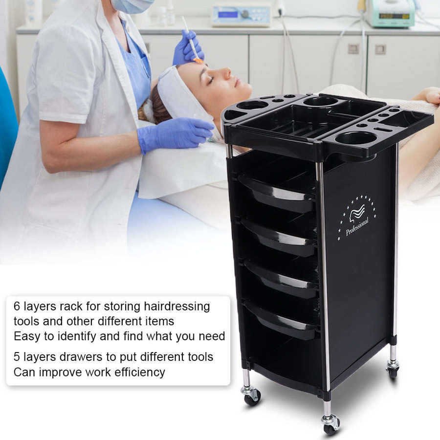 Professional Salon Trolley Barbershop Hair Beauty Tool Station with Movable Drawers and Wheels Functional Working Cart