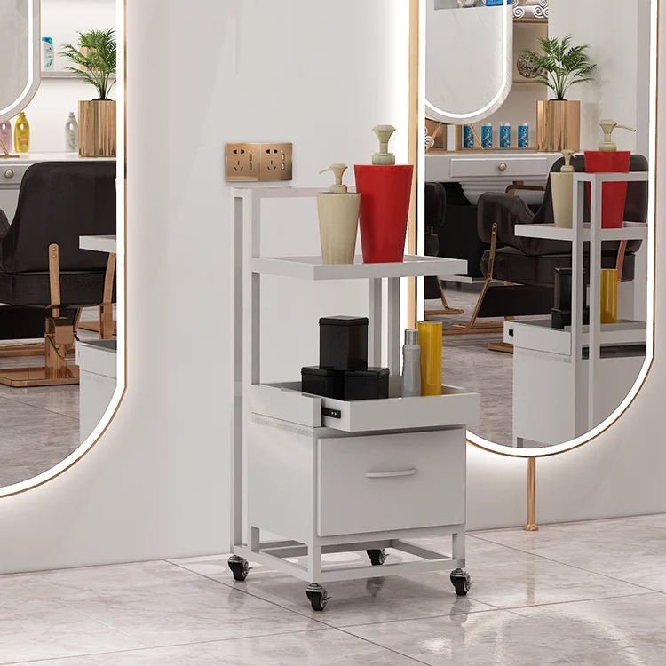 High quality luxury barber shop trolley cart beauty salon equipment gold stainless steel saloon trolley with drawer and wheel