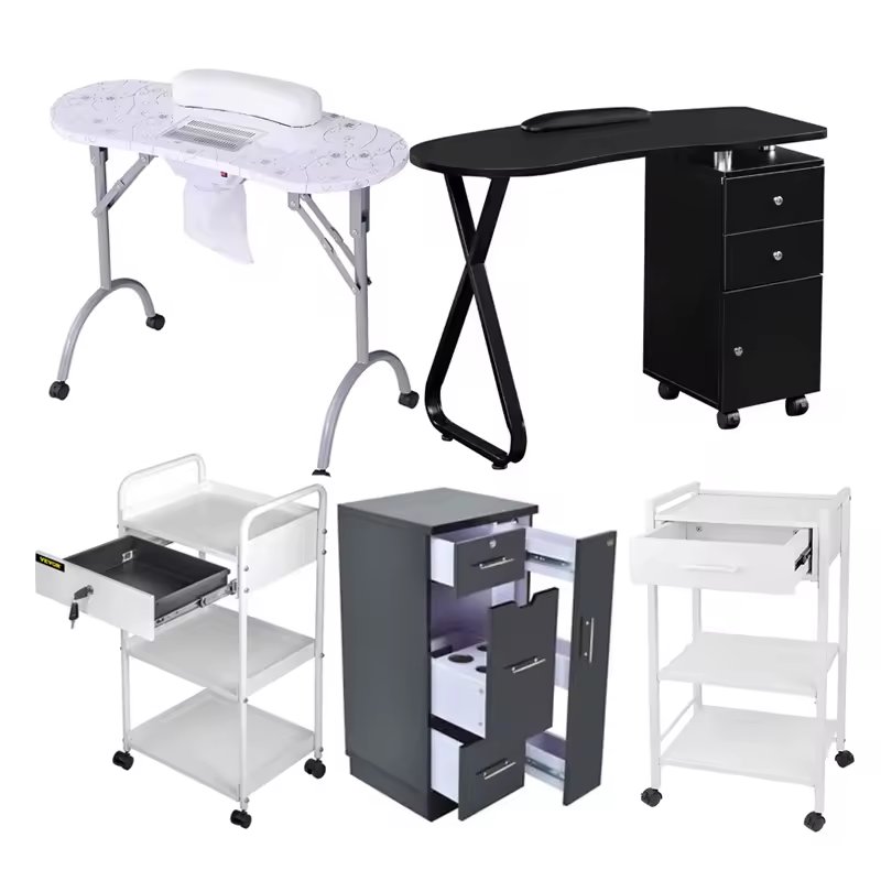 Hot Sale Customized Logo Nail Salon Furniture Professional Nail Manicure Table And Salon Trolley For Beauty Salon
