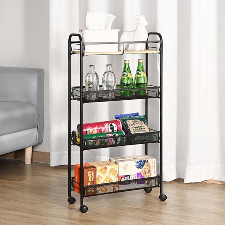 OTY14-1 4 Tier Slim Rolling Storage Organizer Cart Mobile Shelving Unit Bathroom Kitchen Storage Utility Cart Trolley