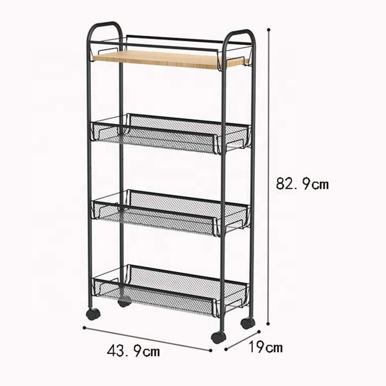 OTY14-1 4 Tier Slim Rolling Storage Organizer Cart Mobile Shelving Unit Bathroom Kitchen Storage Utility Cart Trolley