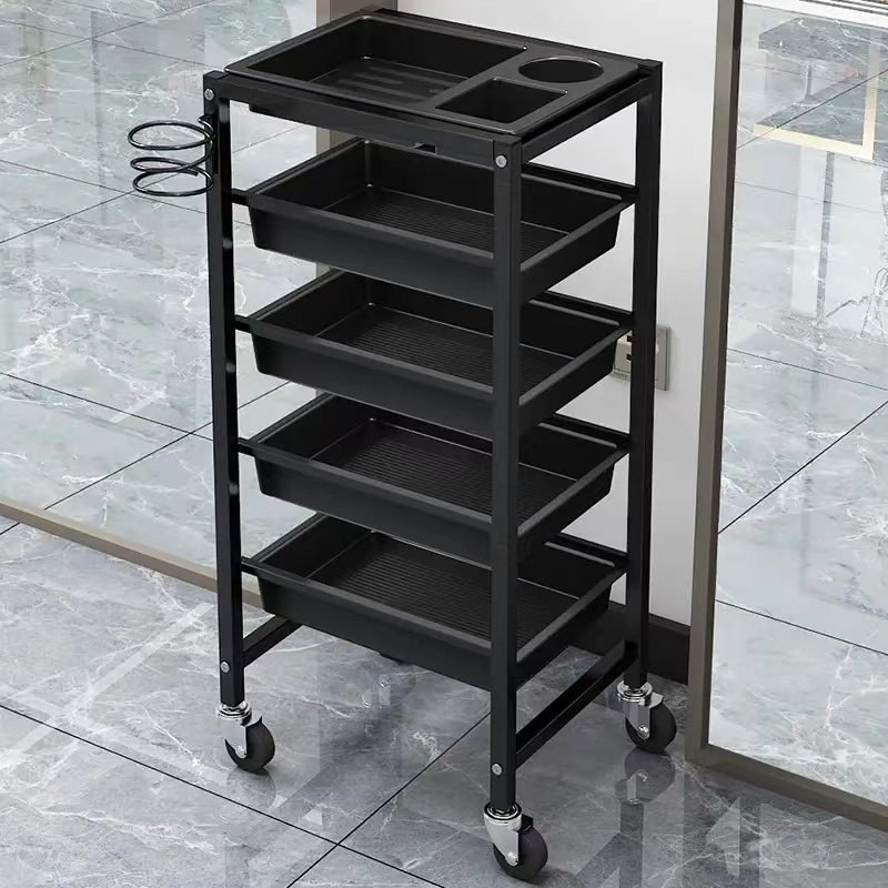 Modern black and gold nail salon organizer tool car multilayer beauty hair salon equipment salon trolley