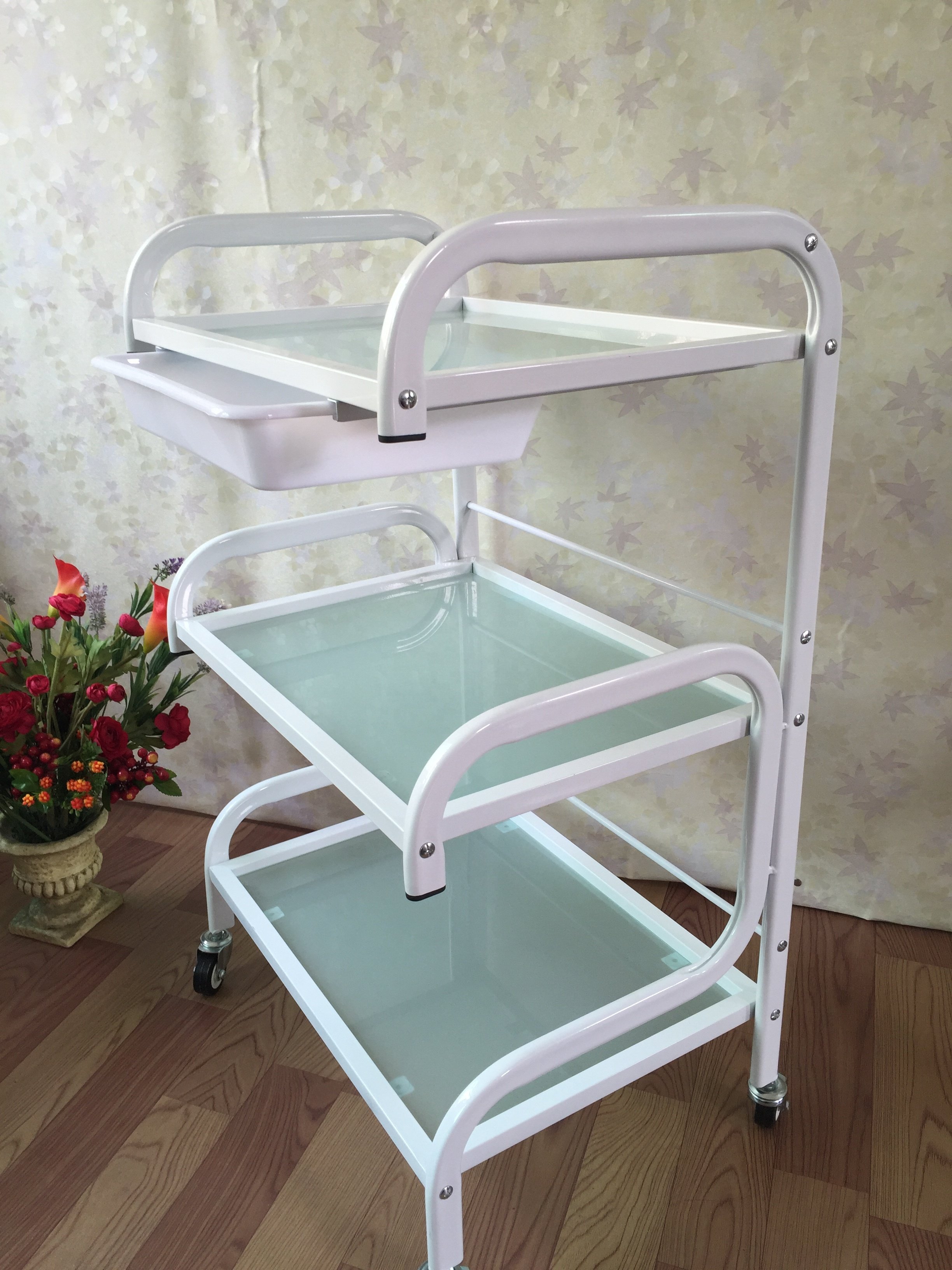 Big Size Salon Furniture Nail Salon Trolley Glass Material Beauty Salon Trolley for Collecting Beauty Accessories