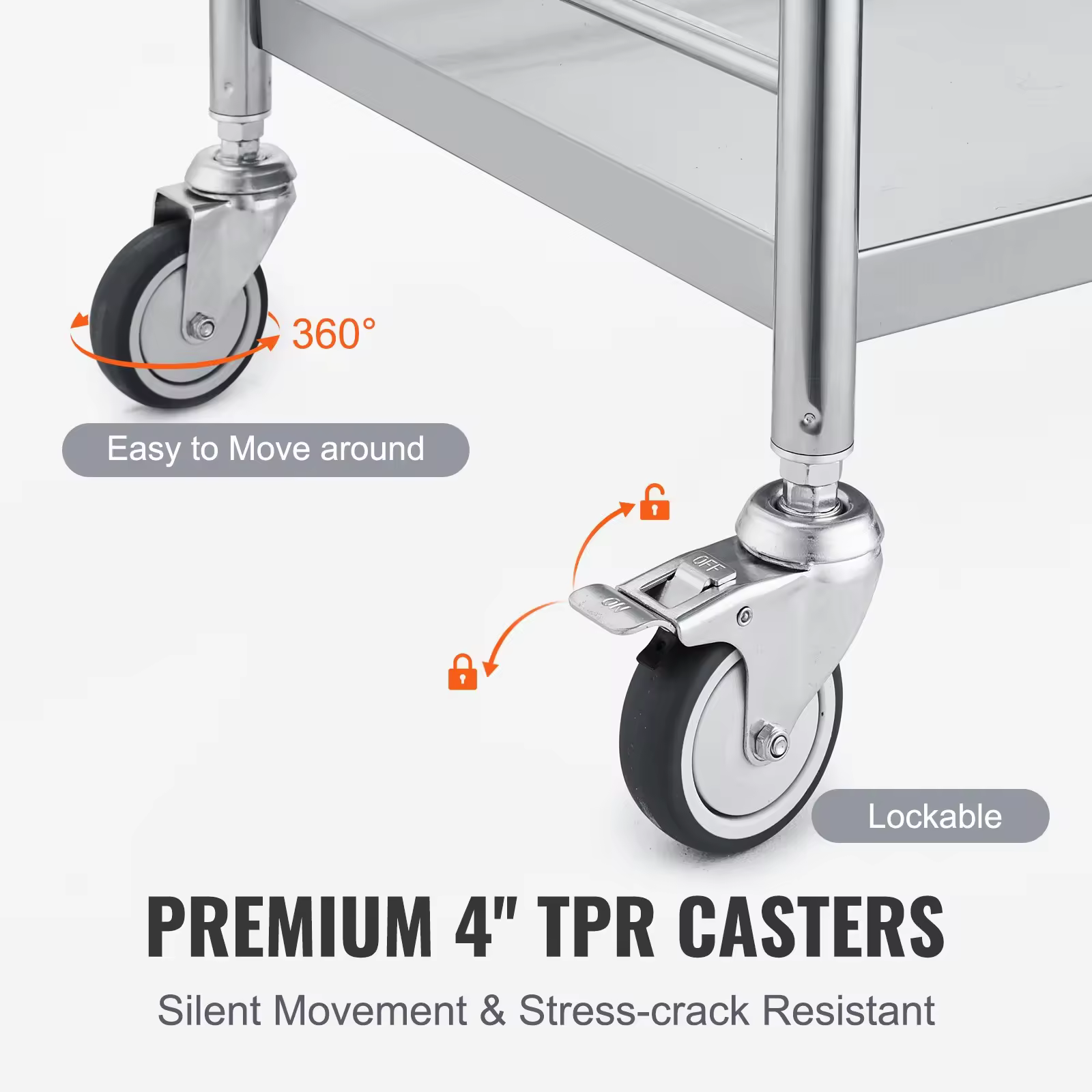 Heavybao Stainless Steel Utility Trolley for Lab Clinic Kitchen Salon Hospital Laundry Hotel-Metal Medical Cart Trolley