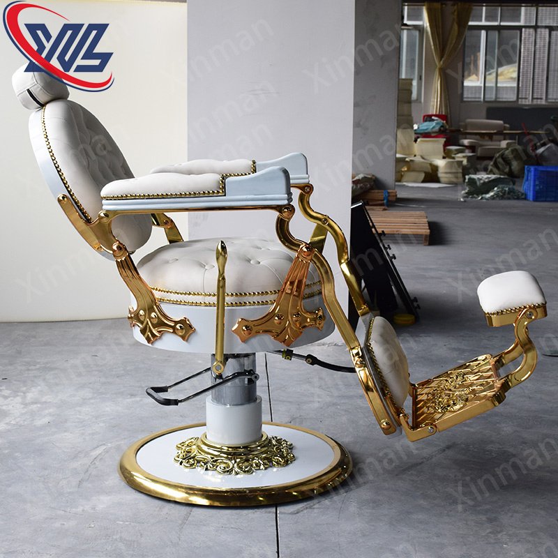 Xinman Gold plating Vintage Comfortable Reclining Antique Equipment Hydraulic Beauty Furniture Styling Hair Salon Barber Chair