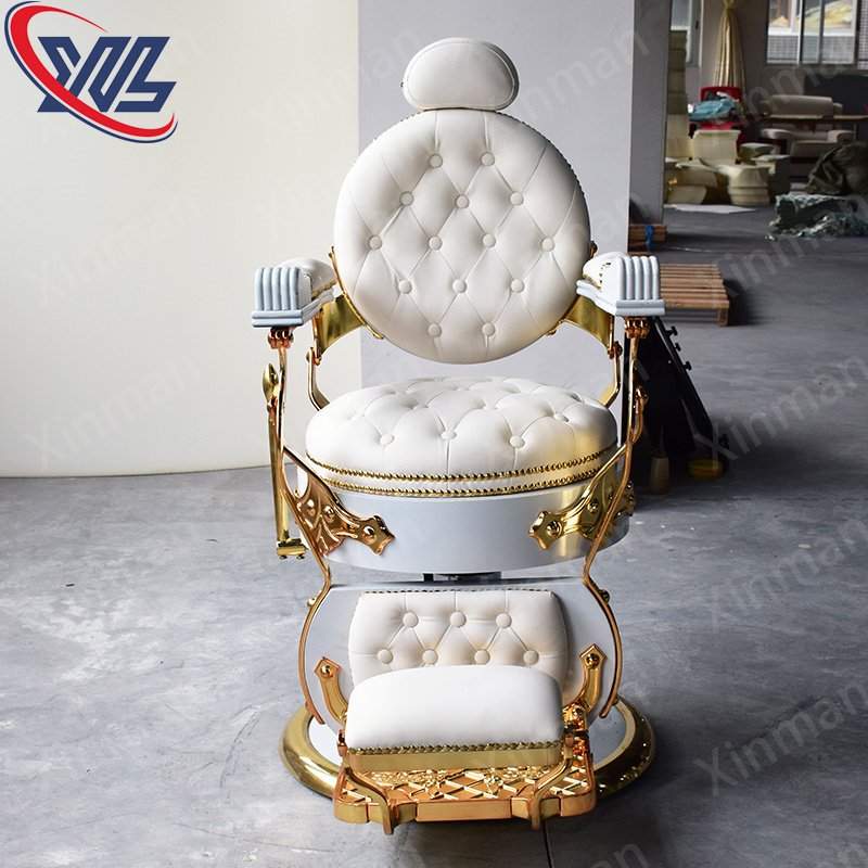 Xinman Gold plating Vintage Comfortable Reclining Antique Equipment Hydraulic Beauty Furniture Styling Hair Salon Barber Chair