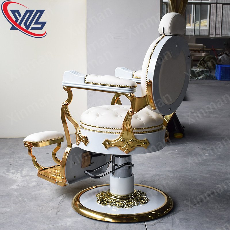 Xinman Gold plating Vintage Comfortable Reclining Antique Equipment Hydraulic Beauty Furniture Styling Hair Salon Barber Chair