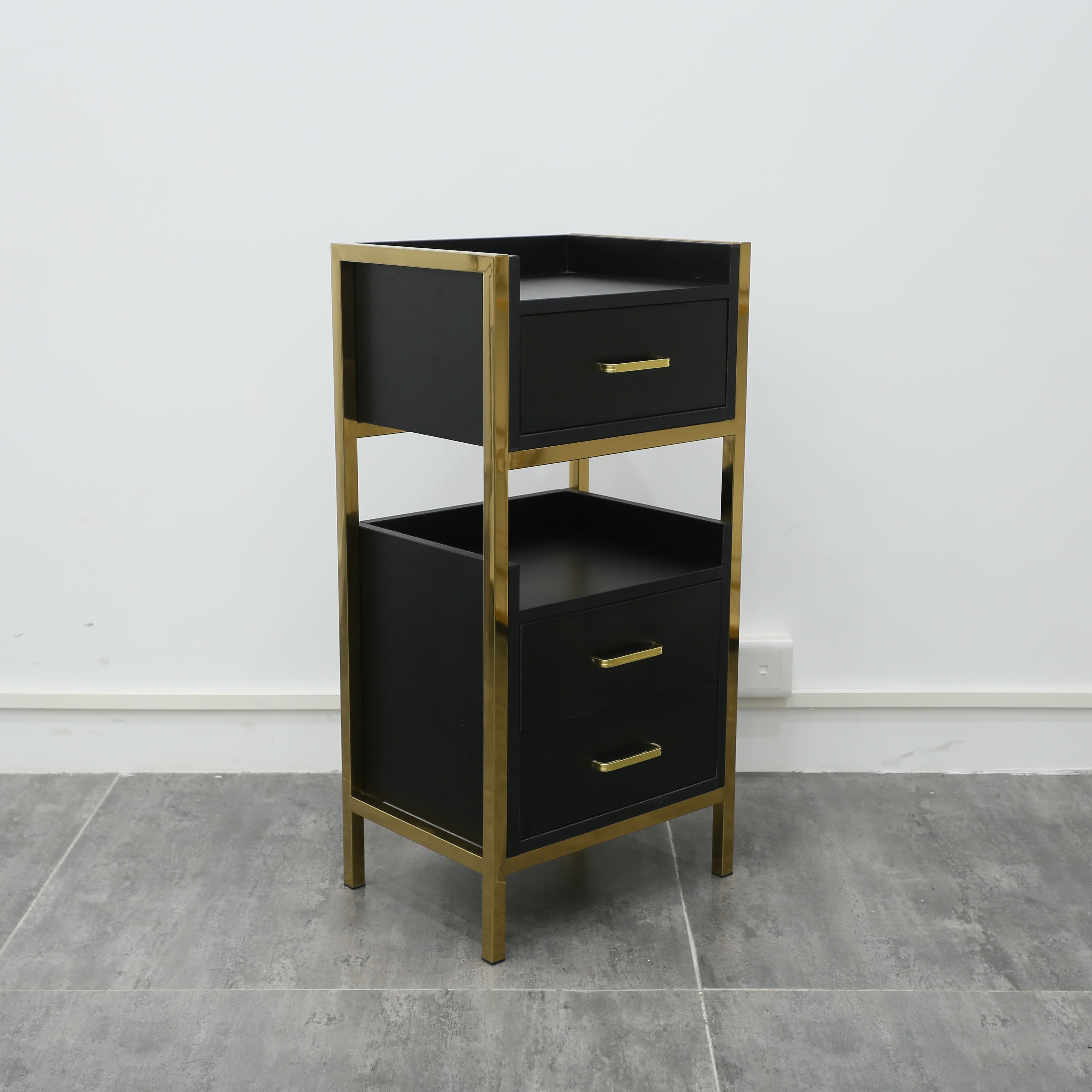 Wooden Beauty Salon Drawers Cabinet Salon Nail Black Plywood Trolley With Appliance Holders