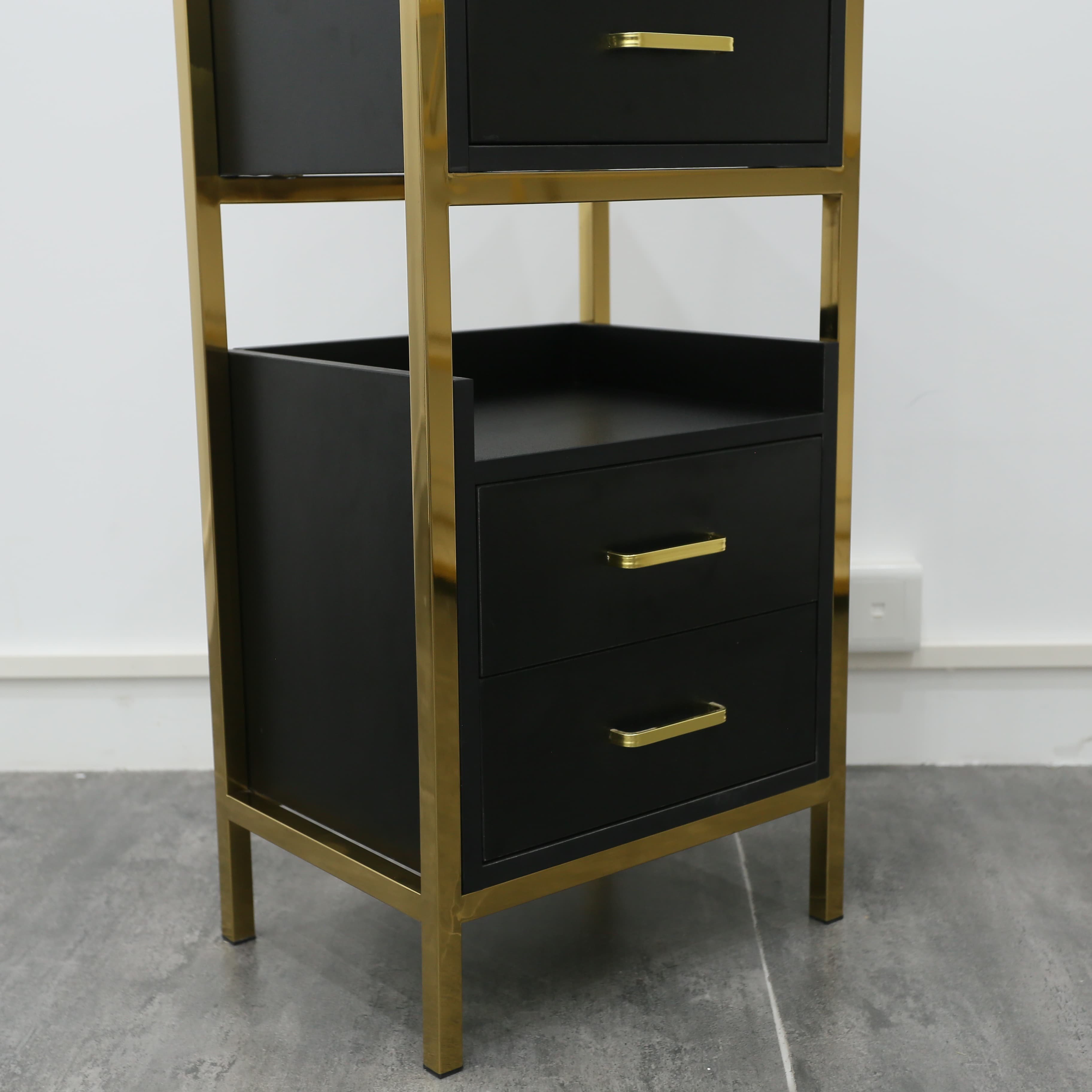 Wooden Beauty Salon Drawers Cabinet Salon Nail Black Plywood Trolley With Appliance Holders