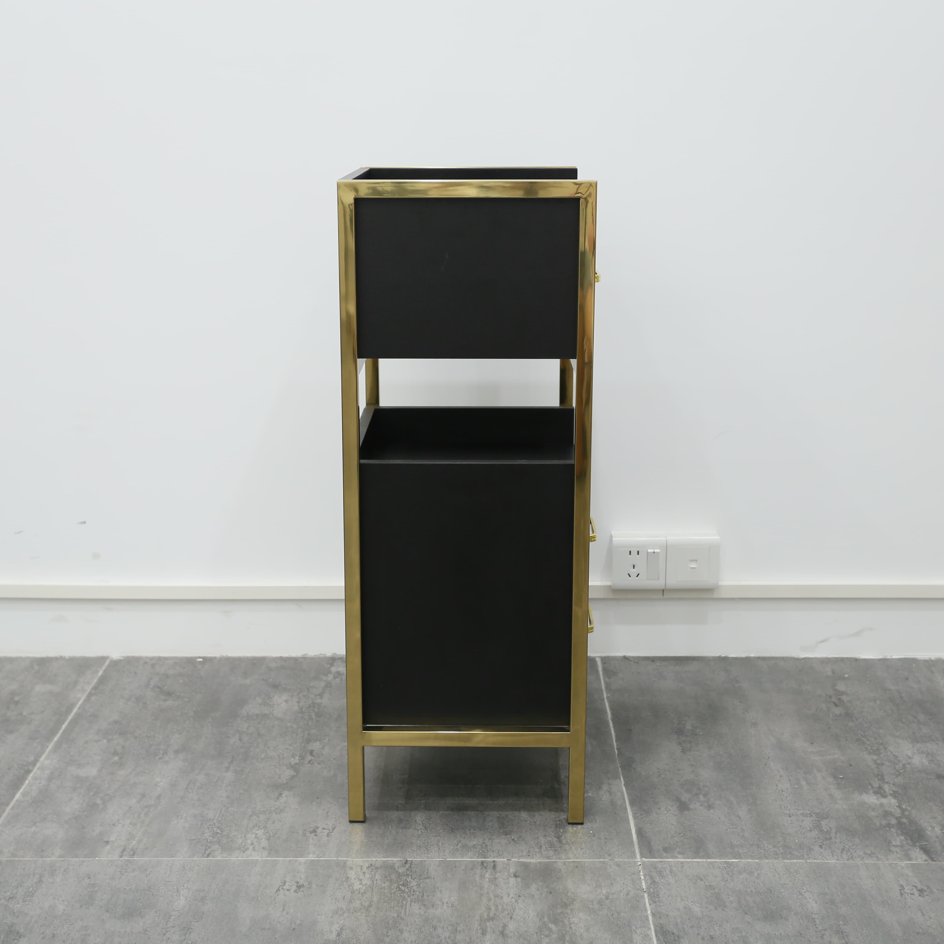 Wooden Beauty Salon Drawers Cabinet Salon Nail Black Plywood Trolley With Appliance Holders