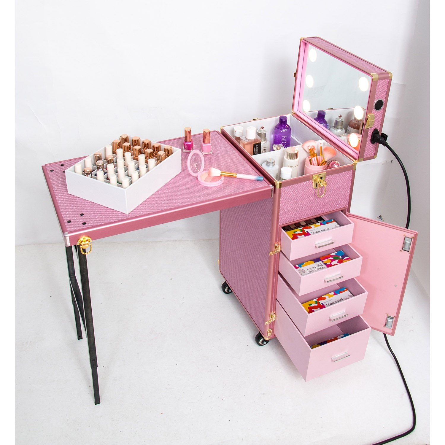 professional fashion makeup artist beauty trolley case travel storage cosmetic organizer nail table manicure table