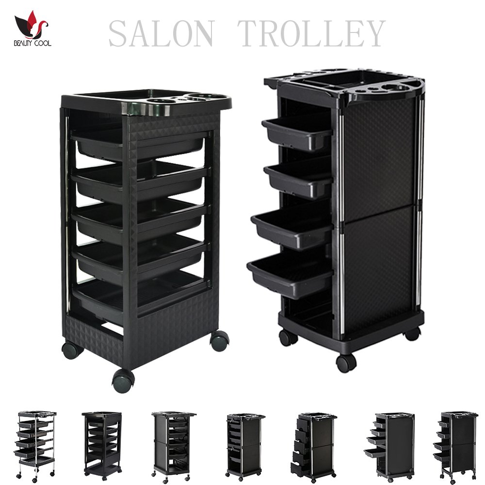 Plastic Salon Trolley Customisable Durable Wholesale Modern for Home Barber Shop Multifunctional 4 Wheels Carton