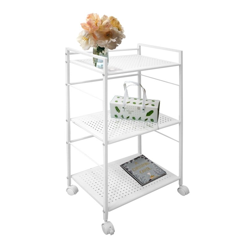 3 Tiers Rolling Home Storage Rolling Cart Metal Living Room Storage Organizer Unit Racking Trolley Utility Carts