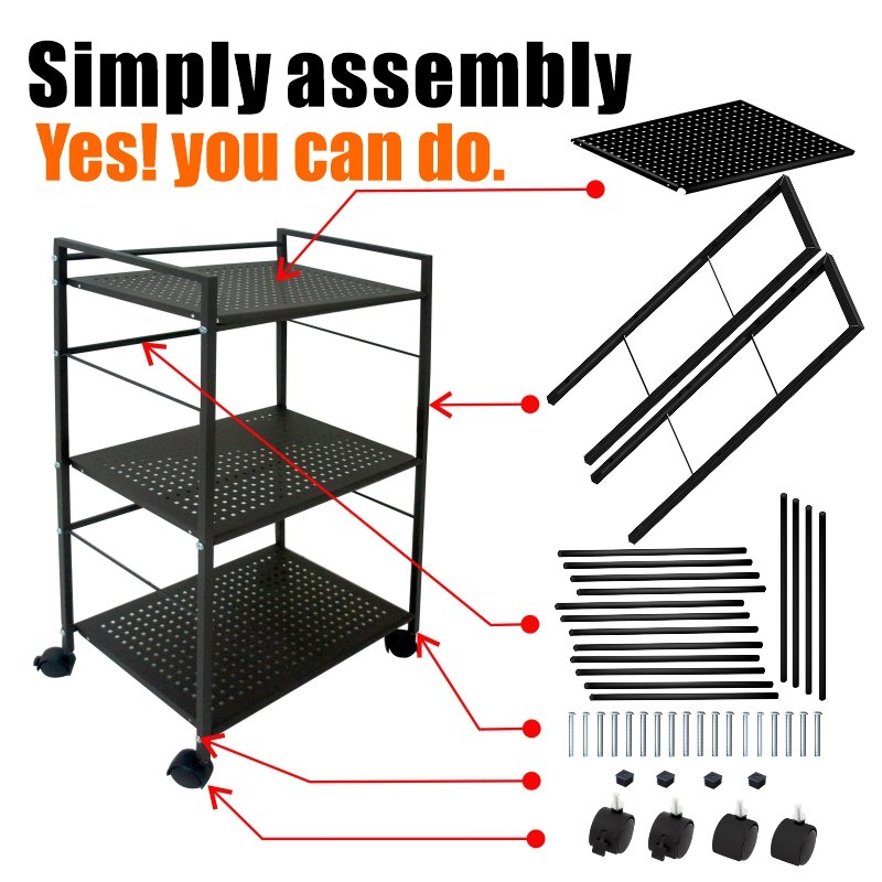 3 Tiers Rolling Home Storage Rolling Cart Metal Living Room Storage Organizer Unit Racking Trolley Utility Carts