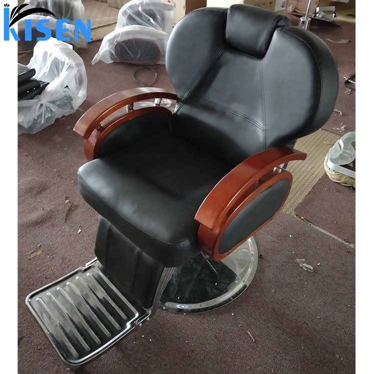 KISEN Good Quality Black Barber Chairs Vintage Barber Salon Equipment