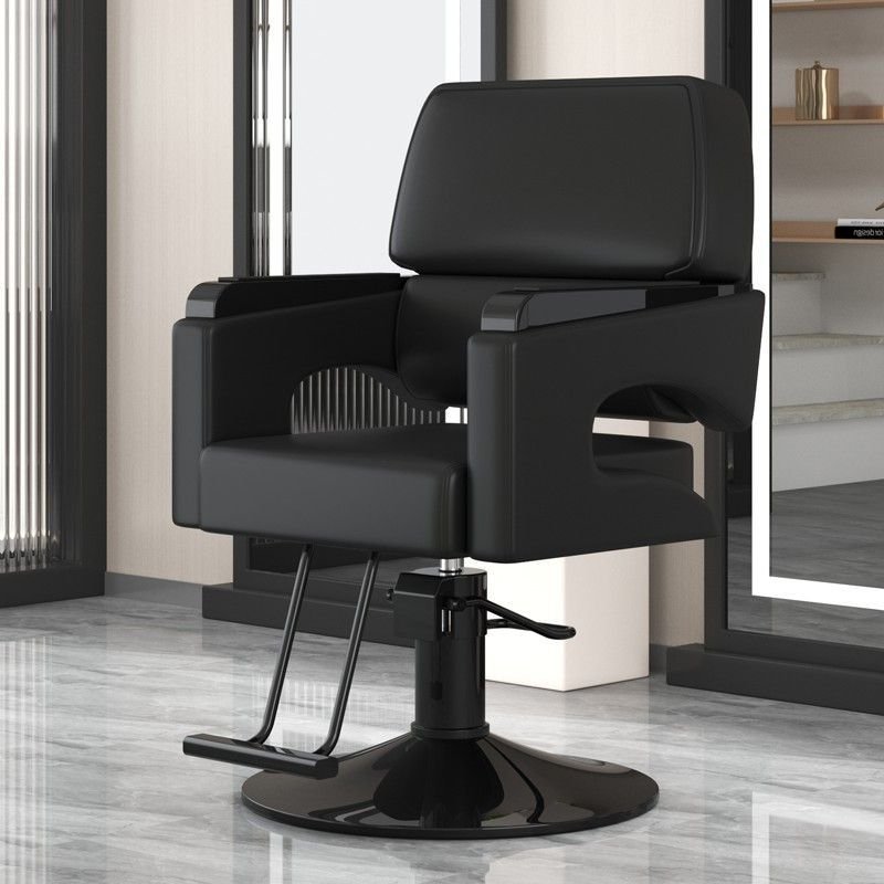 2024 Customized Factory Wholesale Black Leather Square Base Hair Salon Professional Barber Chairs