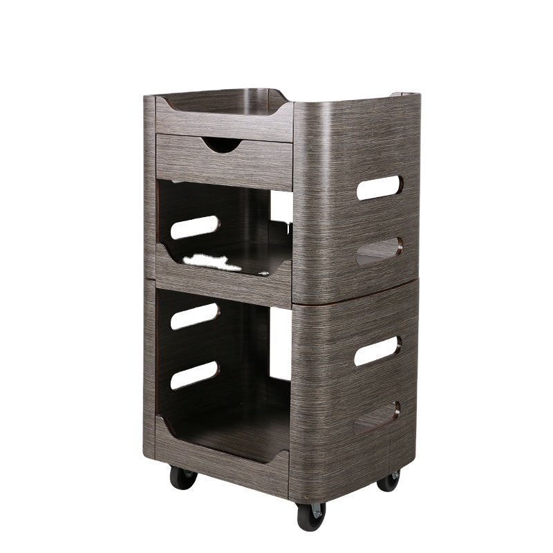 2 Layers Metal Wooden Nail Storage Cart Beauty Facial Spa Trolley With 4 Wheels