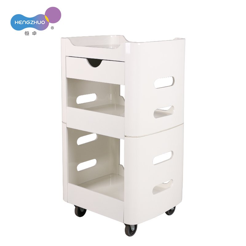 2 Layers Metal Wooden Nail Storage Cart Beauty Facial Spa Trolley With 4 Wheels