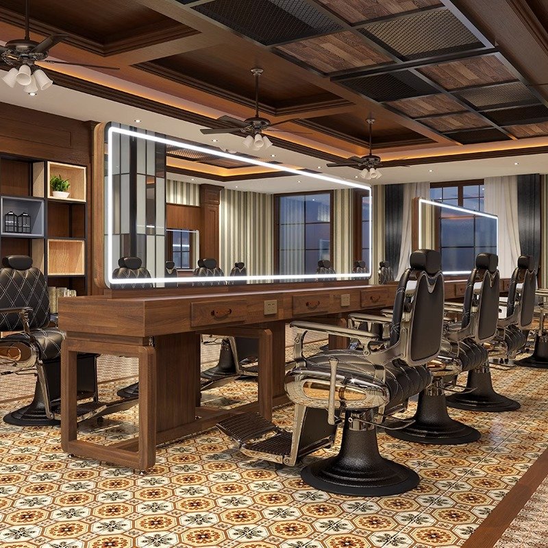 High-end Men's Barbershop Chairs Oil Head Chair Shaving Hair Salon Hair Cutting Chair Metal Iron Can Be Put Into The Retro