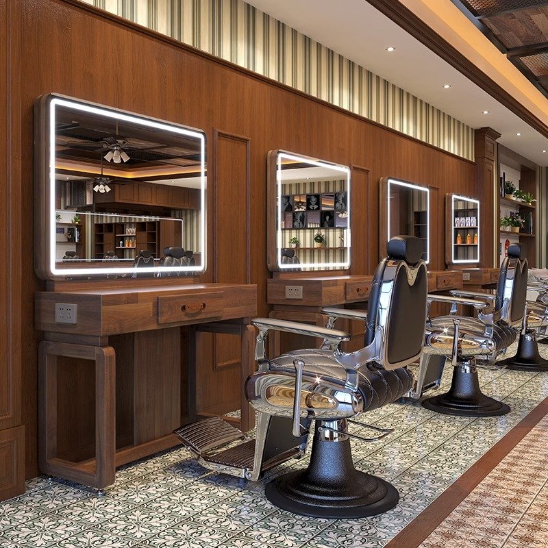 High-end Men's Barbershop Chairs Oil Head Chair Shaving Hair Salon Hair Cutting Chair Metal Iron Can Be Put Into The Retro