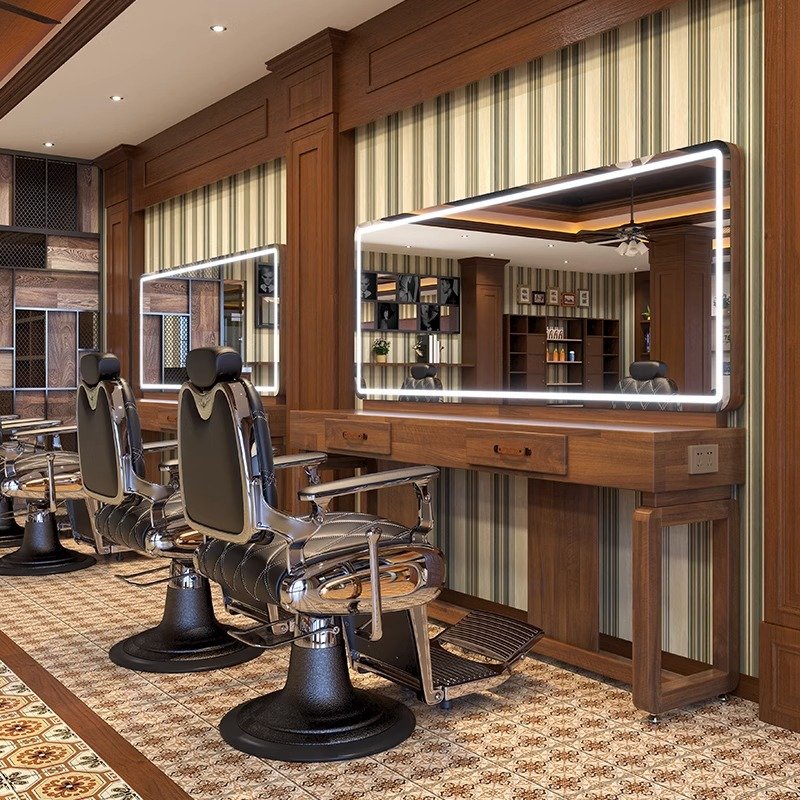 High-end Men's Barbershop Chairs Oil Head Chair Shaving Hair Salon Hair Cutting Chair Metal Iron Can Be Put Into The Retro