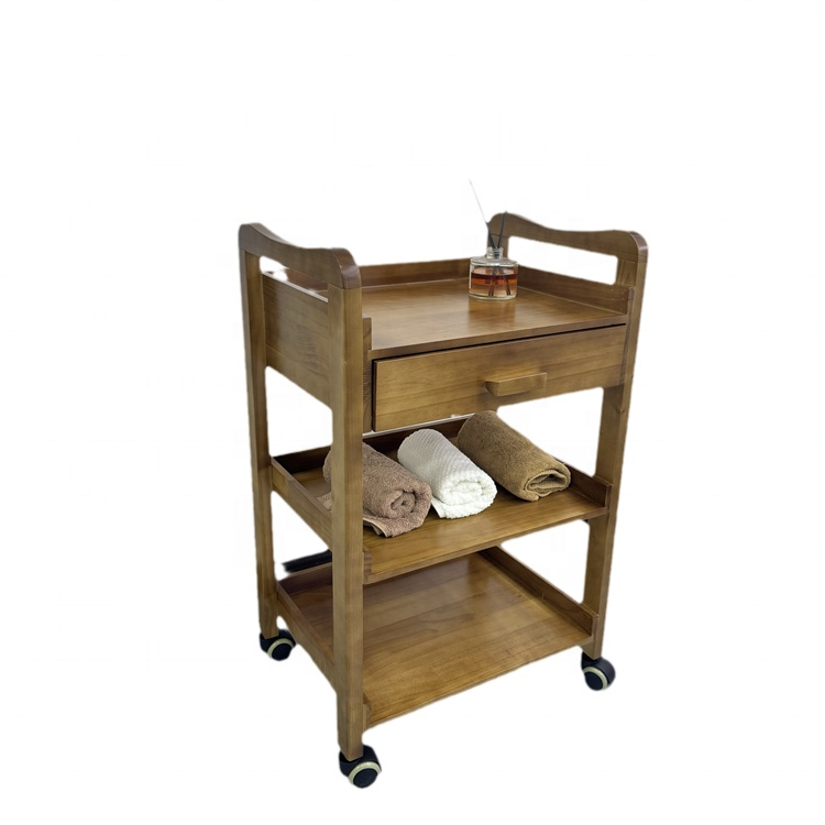 Multi-Functional Hair Salon Furniture Cheap Wooden Trolley with Mute Wheel Removable Tool Cart