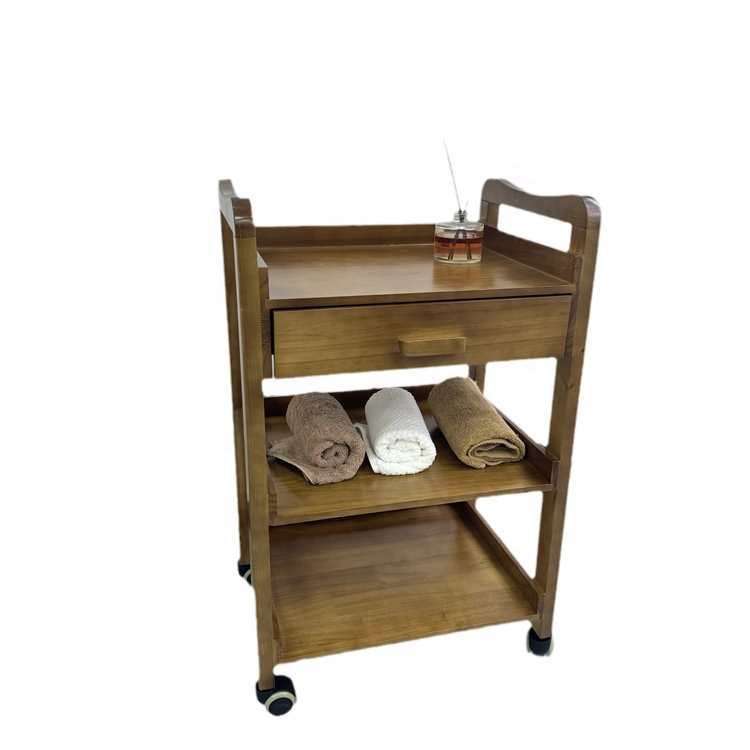 Multi-Functional Hair Salon Furniture Cheap Wooden Trolley with Mute Wheel Removable Tool Cart