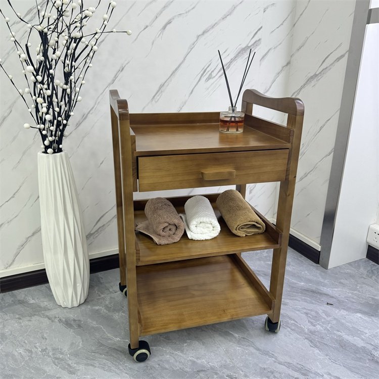 Multi-Functional Hair Salon Furniture Cheap Wooden Trolley with Mute Wheel Removable Tool Cart