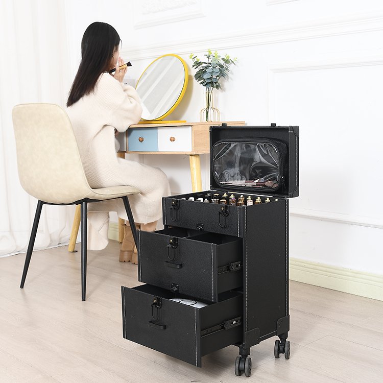 Custom Portable Nail Trolley Case Big Trolley Salon Rolling Travel Case cart on wheels with lock