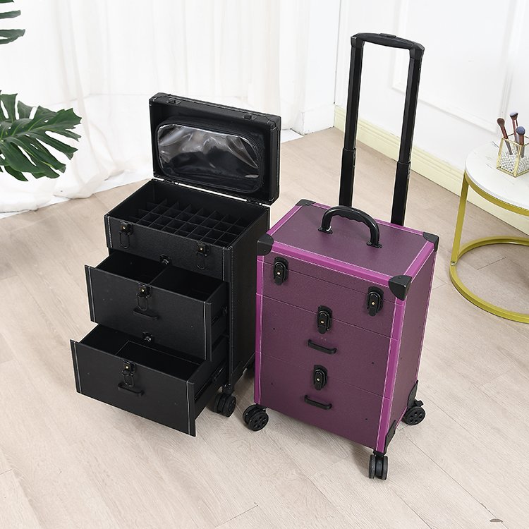 Custom Portable Nail Trolley Case Big Trolley Salon Rolling Travel Case cart on wheels with lock