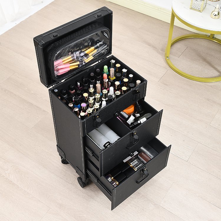 Custom Portable Nail Trolley Case Big Trolley Salon Rolling Travel Case cart on wheels with lock