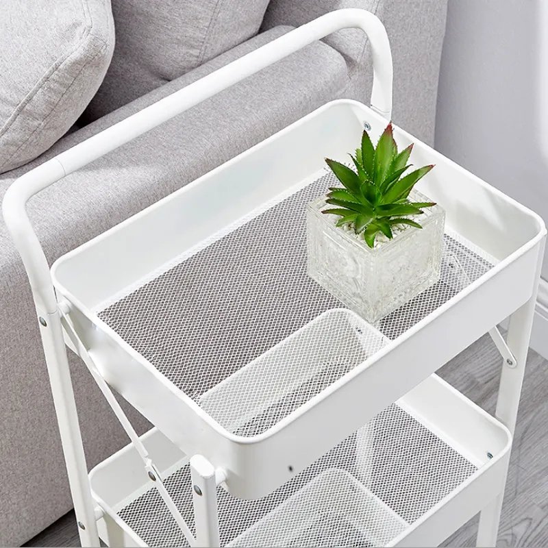 High Quality Three Layers Collapsible Multifunctional Metal Rolling Cart Trolley Beauty Salon