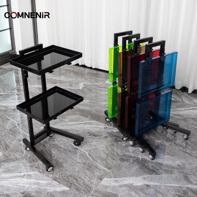 Newest Factory Beauty Spa Nail Salon Furniture Equipment Plywood MDF White & Gold Metal Trolley