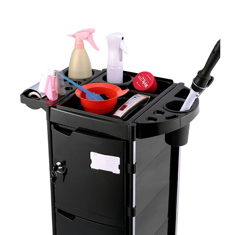 Black Plastic ABS Salon Trolley Cart with Lock