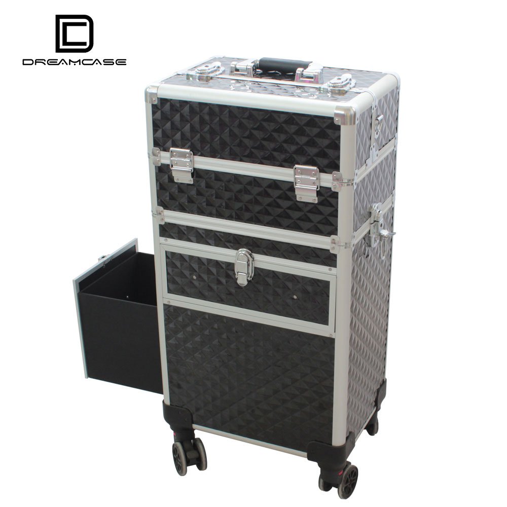 c Beauty salon hard train rolling makeup stand cosmetic case aluminium trolley train vanity