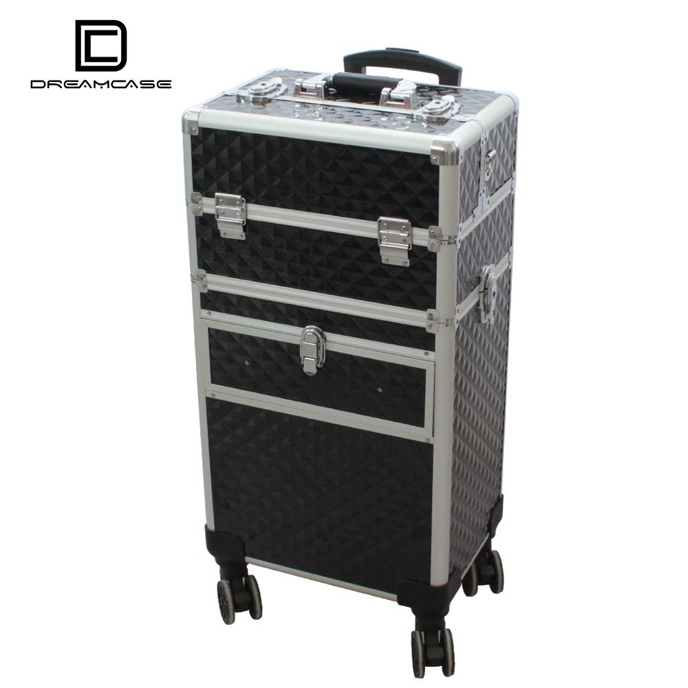 c Beauty salon hard train rolling makeup stand cosmetic case aluminium trolley train vanity