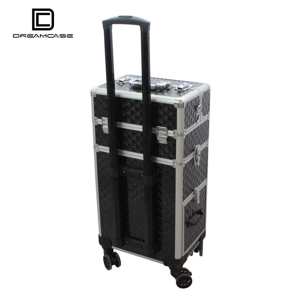 c Beauty salon hard train rolling makeup stand cosmetic case aluminium trolley train vanity