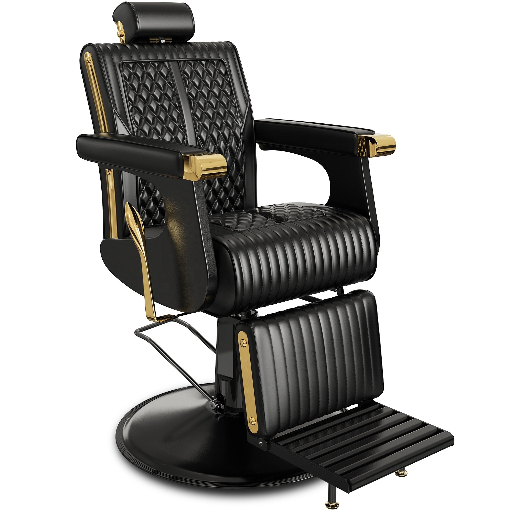 New Model Customized Comfortable Seating Adjustable Backrest Hairdressing Beauty Black And Gold Salon Chairs